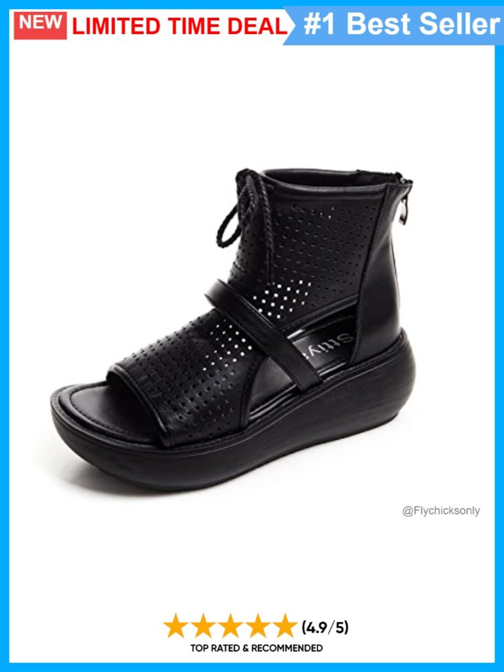 Women's Leather High Top Boot Sandals Open Toe Cutout Lace Up Platform Heel